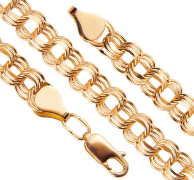 Пустотелая золотая цепь Тройной Бисмарк диаметром трубки 0.50мм c алмазной огранкой 2 сторон