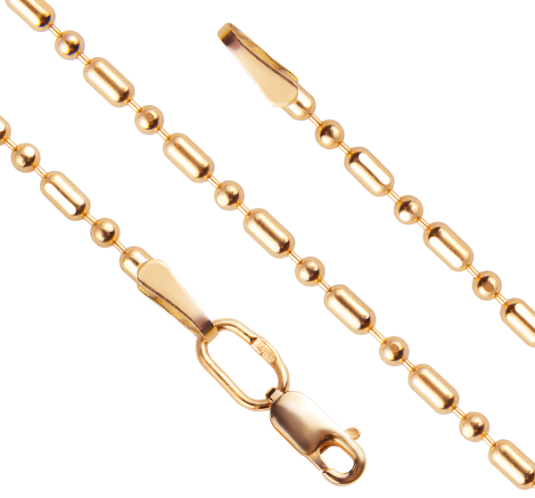 Пустотелая золотая цепь Перлина диаметром трубки 0.18мм c алмазной огранкой 2 сторон