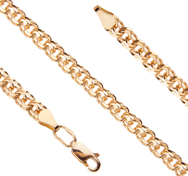 Пустотелая золотая цепь Бисмарк диаметром трубки 0.70мм c алмазной огранкой
