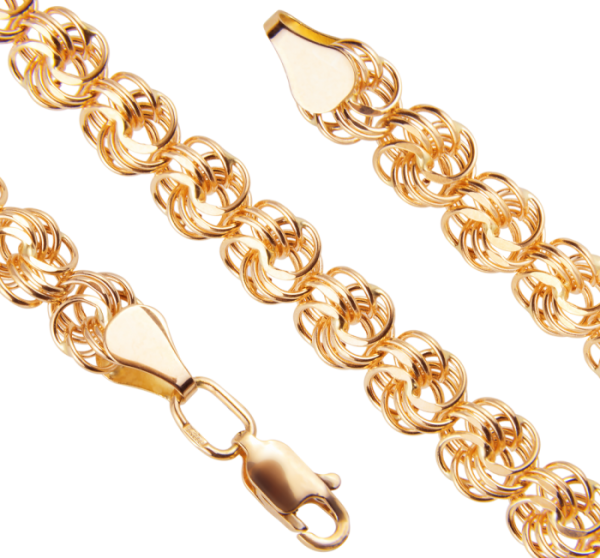 Пустотелый золотой браслет Роза диаметром трубки 0.60мм c алмазной огранкой 2 сторон