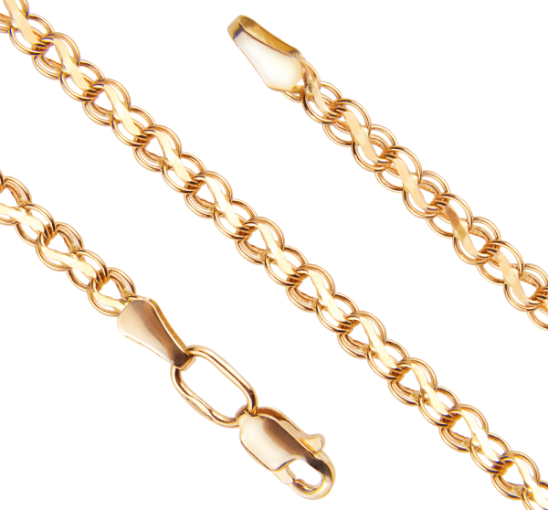 Полновесный золотой браслет Кардинал диаметром проволоки 0.60мм c алмазной огранкой 2 сторон