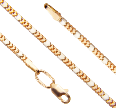 Пустотелая золотая цепь Танго Квадрат Двухцветное диаметром трубки 0.56мм c алмазной огранкой 4 сторон