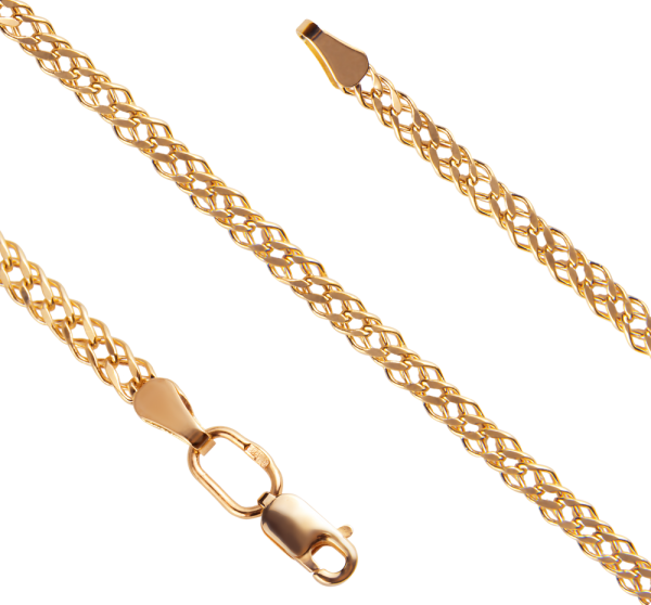 Пустотелая золотая цепь Двойной Ромб диаметром трубки 0.60мм c алмазной огранкой 4 сторон